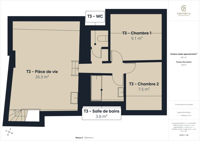 Appartement F3 &agrave; vendre - 3 pi&egrave;ces - 34,34 m2 - Auneau Bleury St Symphorien - 28 - CENTRE