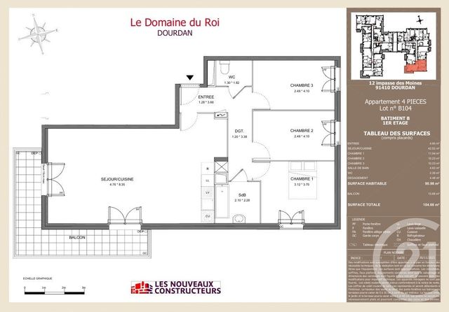 Appartement F4 &agrave; vendre - 4 pi&egrave;ces - 90,85 m2 - Dourdan - 91 - ILE-DE-FRANCE